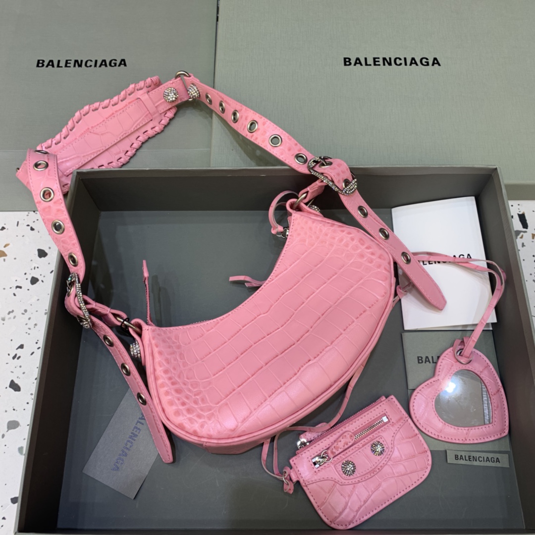 Balenciaga Le Cagole XS Shoulder Bag Crocodile Embossed Pink 